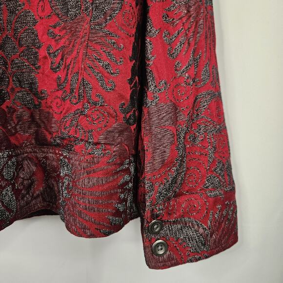 Chicos Size 2 Jacket Womens Red Gray Snap Front Lined Pockets Cotton Lyocell L - Picture 6 of 8